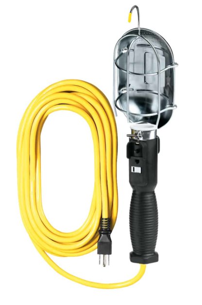 25ft 75 Watt Metal Cage Trouble Light with Outlet